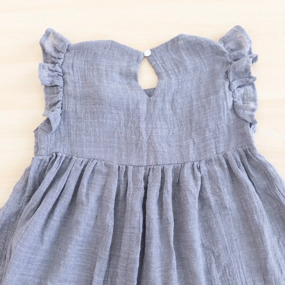 Forever Baby Girls Dress 4T Gray‎ Cotton Ruffle Tiered Gauze Neutral Cottage